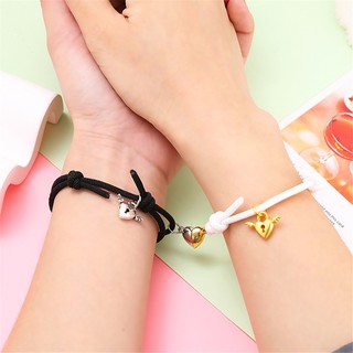 Set 2 vòng tay dây bện màu đen khóa nam châm cho cặp đôi