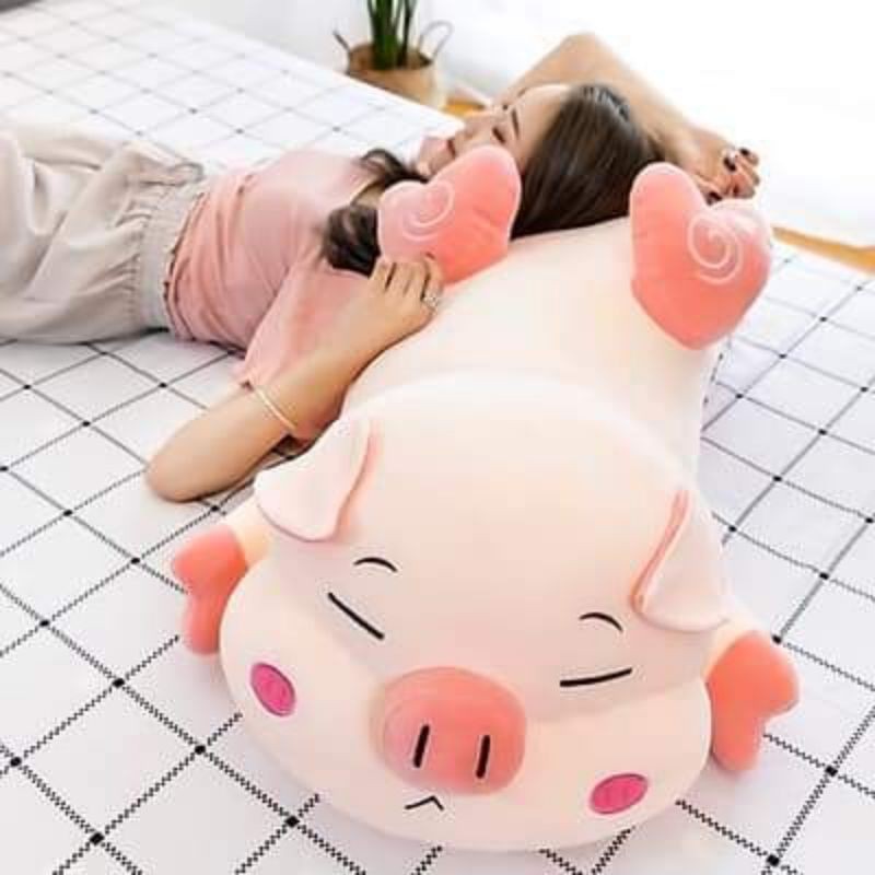 [ Ảnh Thật ] Gấu Bông Heo Vương Miệng princess Size 75cm - Thú Bông Lơn Nằm