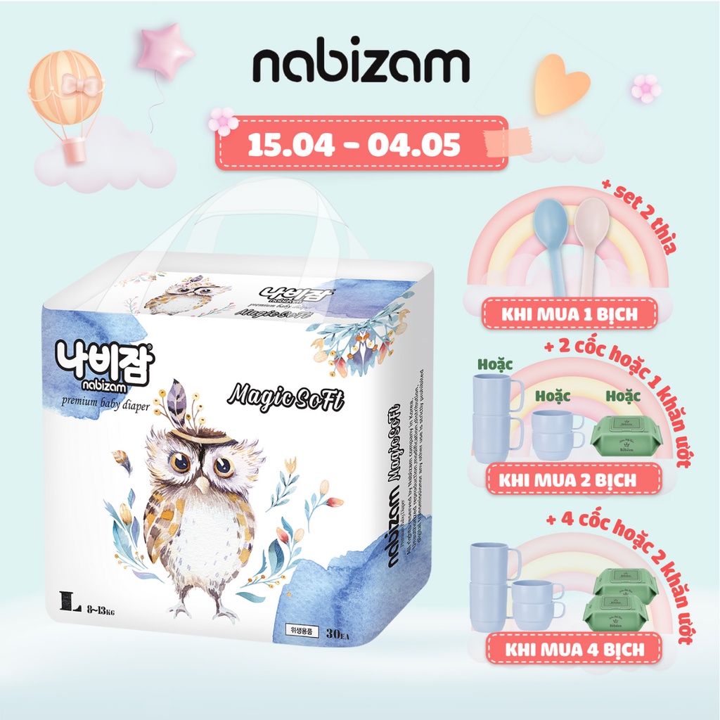 Tã/Bỉm Quần Nabizam Magic Soft Nội Địa Hàn Với Công Nghệ Thấm Hút Ngược Size L Cho Bé Từ 8-13kg, 30 Miếng