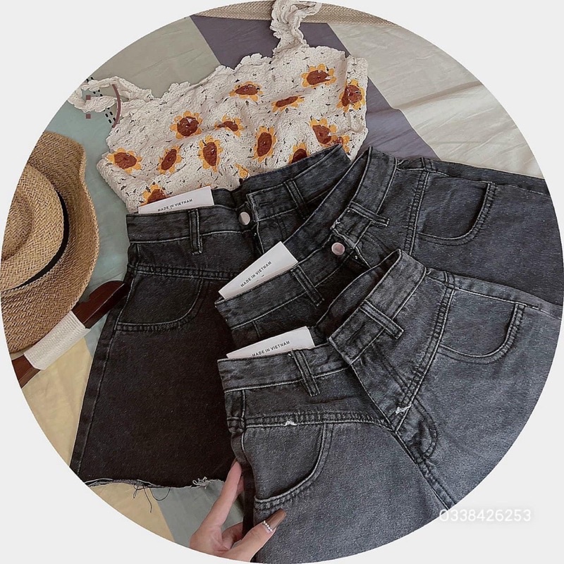 Quần đùi jeans lưng cao ống rộng, quần Short giả váy Cao Cấp - alohashop91