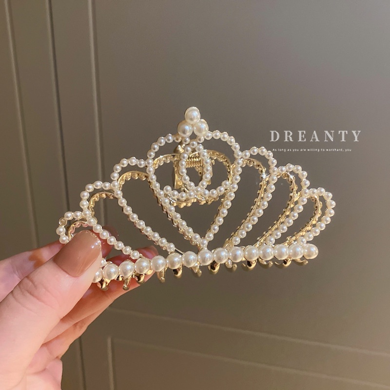 Kẹp Tóc Hình Vương Miện Đính Ngọc Trai Thời Trang Cho Nữ