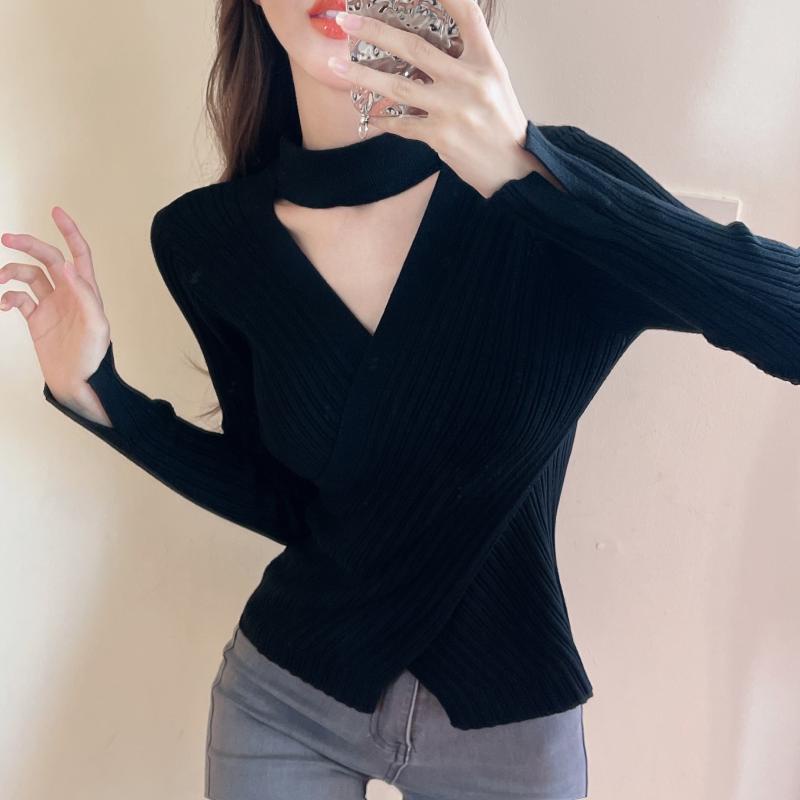 Áo Sweater Dệt Kim Tay Dài Dáng Ôm Thời Trang Mùa Thu Cho Nữ Có Size Lớn