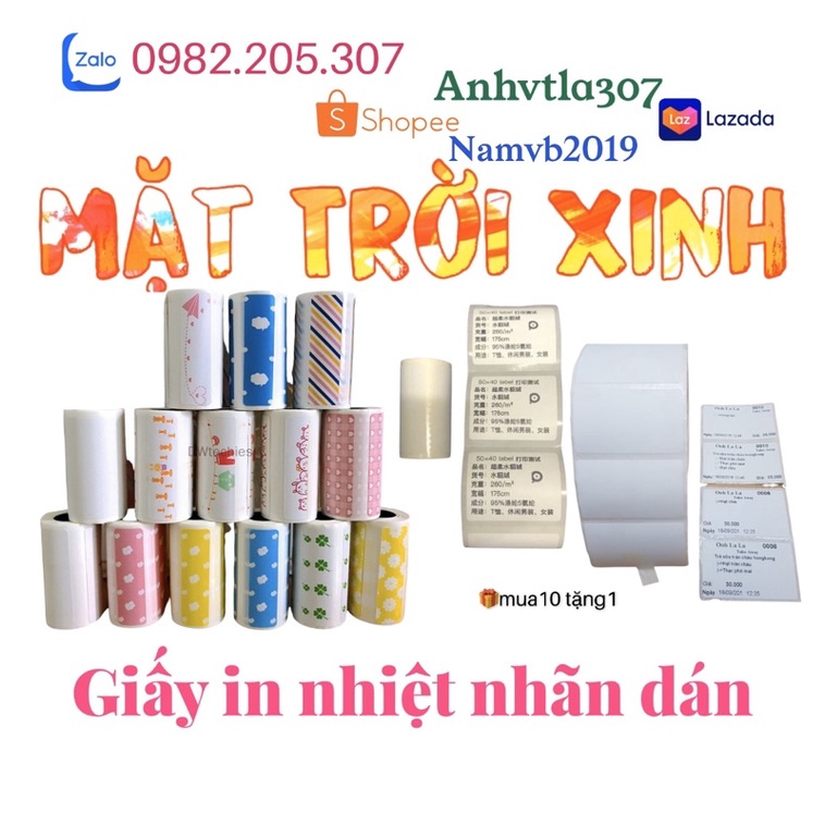 Giấy in nhiệt nhãn dán đủ màu 🎁 tặng 1 cuộn khi mua 10 cuộn giấy 💚