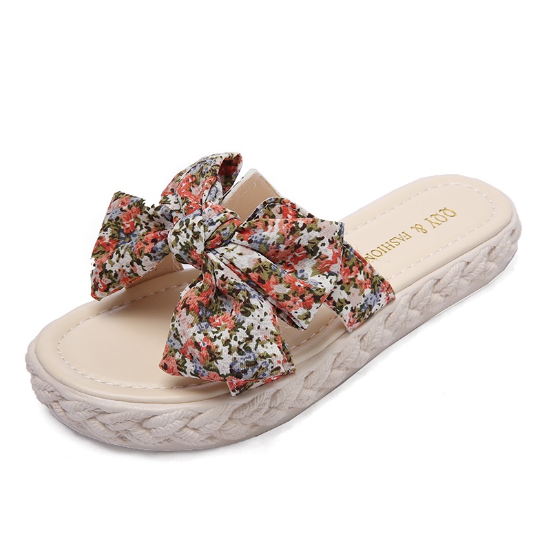 Dép quai ngang IELGY đính nơ in hoa thời trang cho nữ