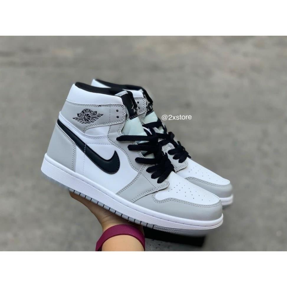 Giày thể thao jordan cổ cao xám trắng, Giày sneaker jodan xám cao cổ móc đen smoke grey nam nữ cao cấp