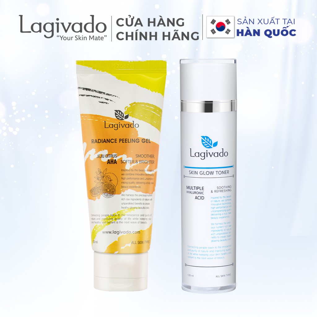 Bộ chăm sóc da mặt Hàn Quốc Lagivado gồm Skin Glow Toner120 ml và tẩy da chết Radiance Peeling 50 ml