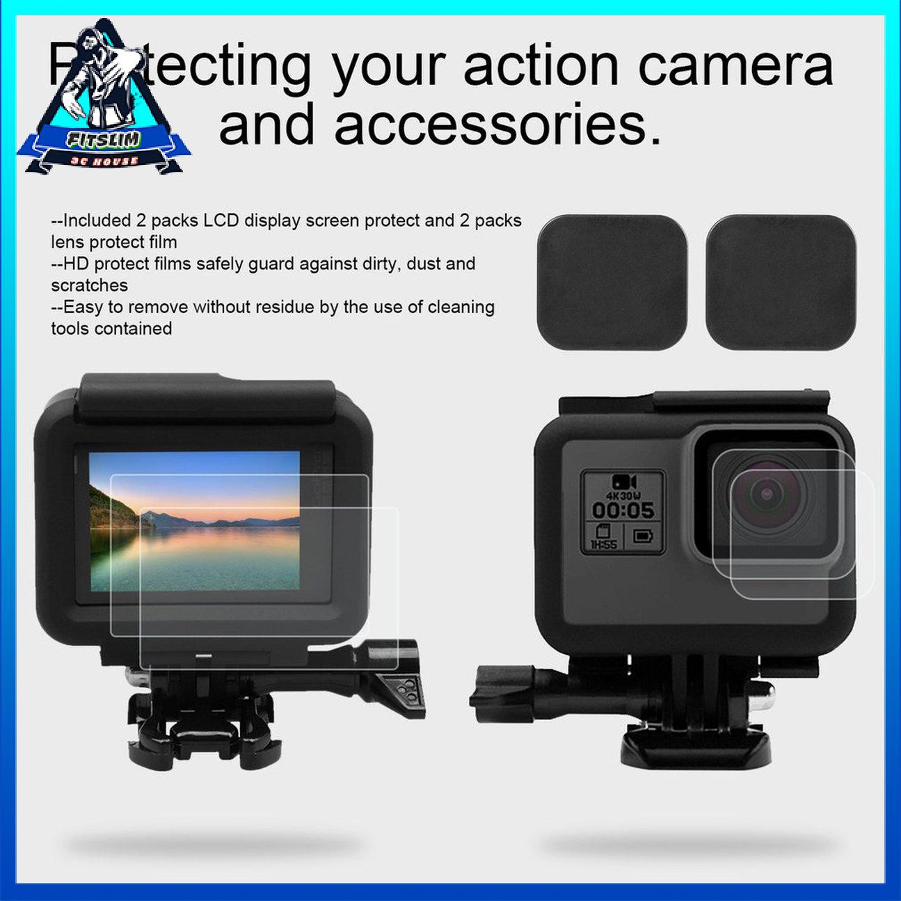 Set Kính Cường Lực Và Nắp Bảo Vệ Ống Kính Camera Cho Gopro Hero 6 / 5