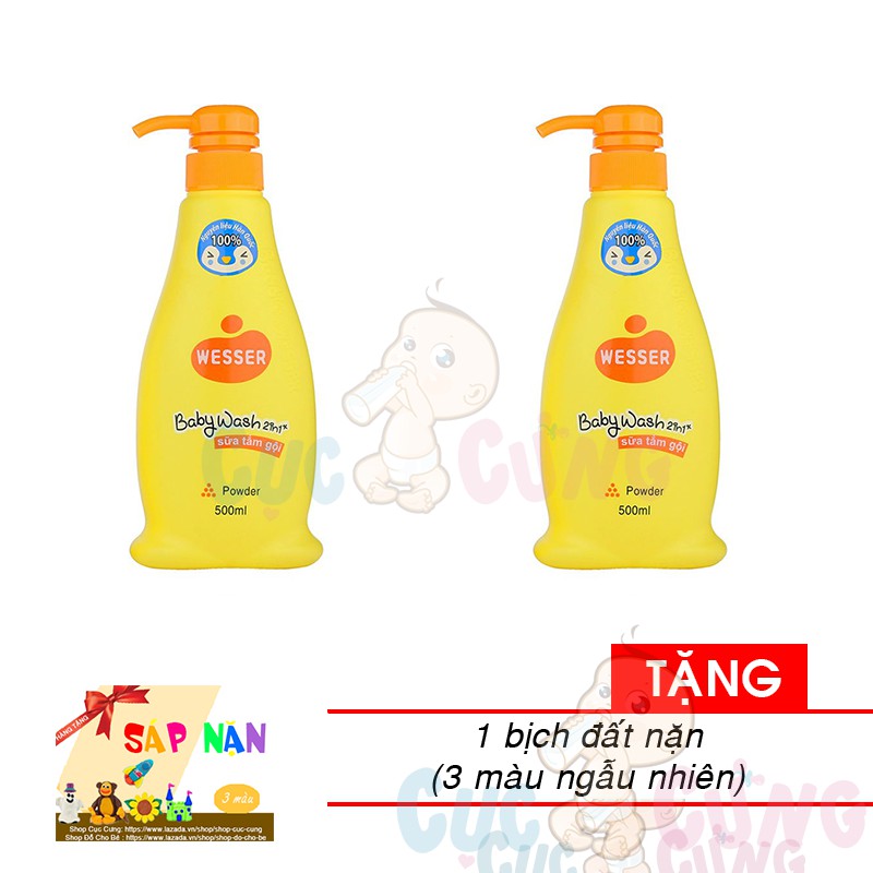 Bộ 2 Sữa tắm gội Wesser  500ml Tặng 1 bịch sáp nặn 3 màu ngẫu nhiên