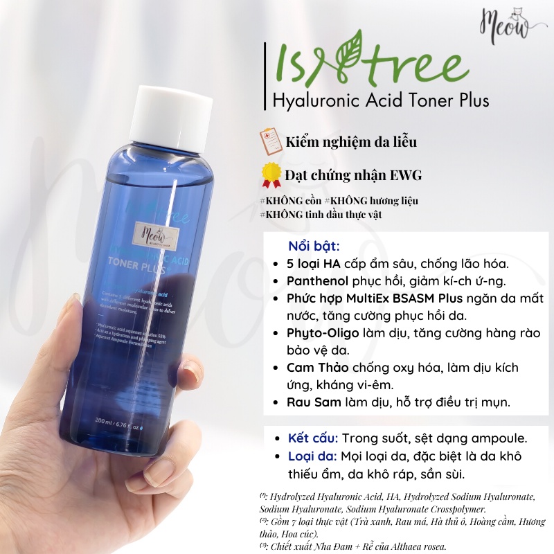 Nước hoa hồng Isntree dưỡng ẩm cấp nước Hyaluronic Acid Toner / Toner Plus ( 200ml-400ml)