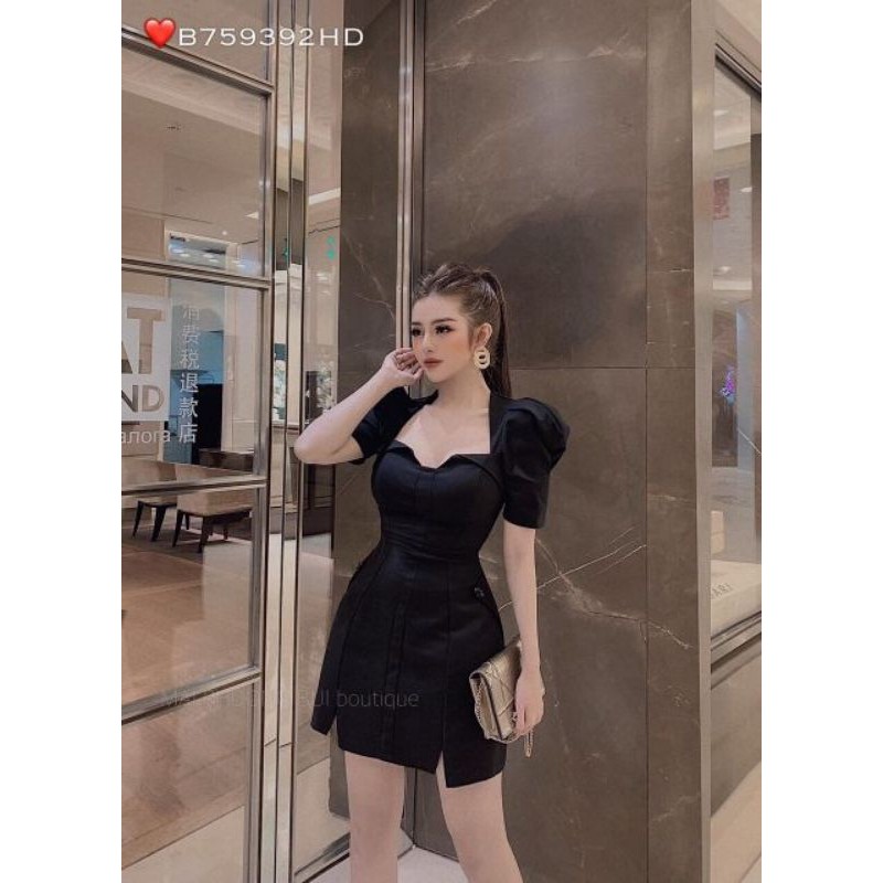 Đầm Xòe Nhẹ Tay Bo Phồng (Size S-M-L-XL) cổ lật kiểu lai xẻ V nhỏ HÀNG THIẾT KẾ | BigBuy360 - bigbuy360.vn