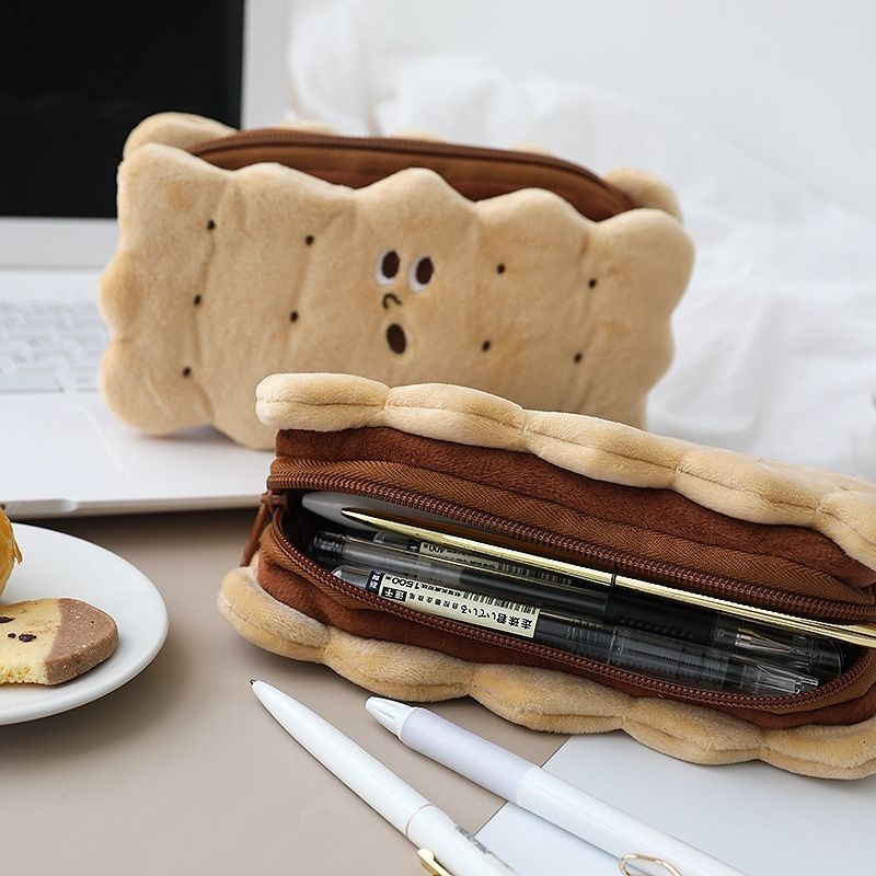 Túi đựng bút bóp viết hình bánh mì nướng sáng tạo có khóa kéo đa năng đồ dùng học tập văn phòng phẩm E1019