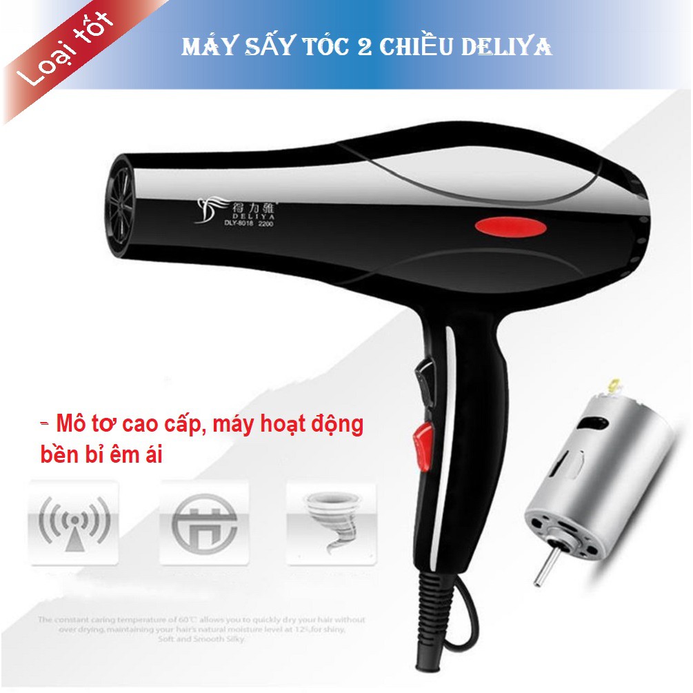 Máy Sấy Tóc, Máy Sấy Tóc Deliya Công Suất Lớn 2000w Tỏa Nhiệt Đều - 2 Công Tắc Chỉnh Gió Nhiệt Riêng Biệt