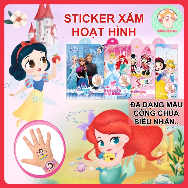 Stickers xăm hoạt hình set 4 bảng loại đẹp &amp; an toàn dành cho bé yêu