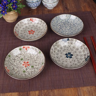(Sẵn) Đĩa sứ tráng men hoạ tiết hoa văn cổ phong cách NHẬT BẢN