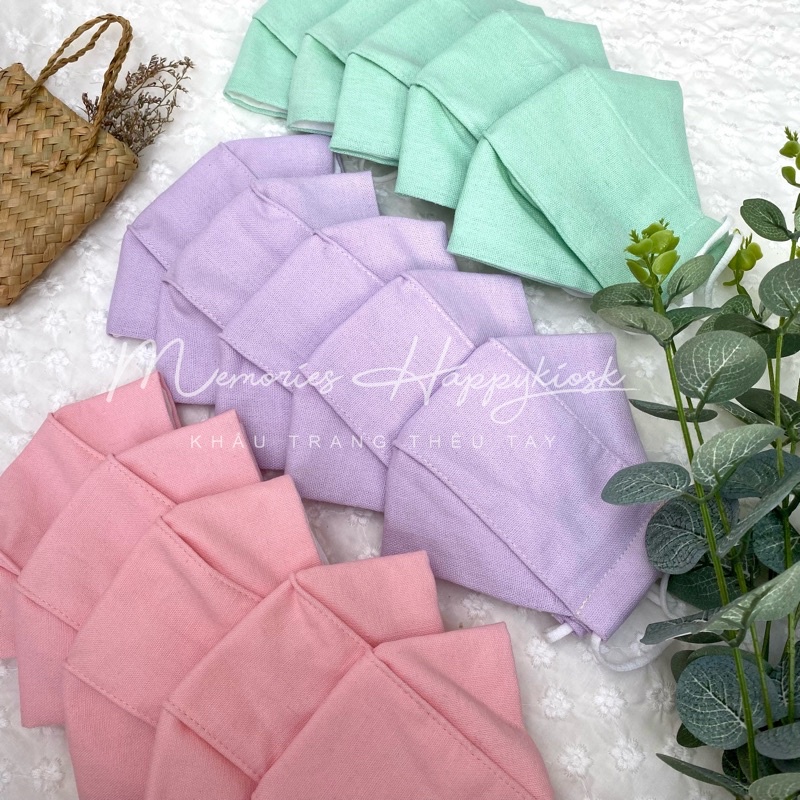 Khẩu trang vải linen lót vải xô muslin màu pastel / Khẩu trang vải