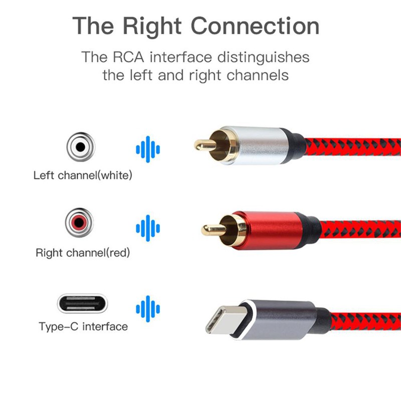 USB Type-C to 2 RCA Audio Cable Type C RCA Cable Jack Type C RCA Cable for Sumsung Xiaomi Speaker Home TV