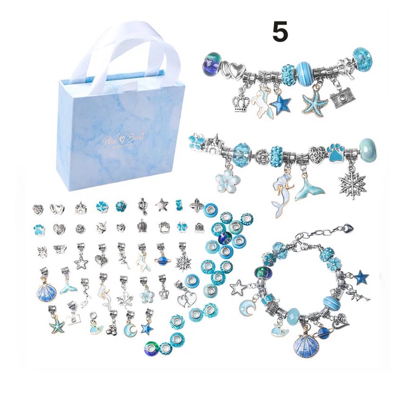 BỘ 3 VÒNG PANDORA KÈM 60 CHARM DIY SÁNG TẠO CỰC ĐẸP FULL BOX (gồm 20 charm vòng + 20 charm hợp kim + 20 charm lắc)