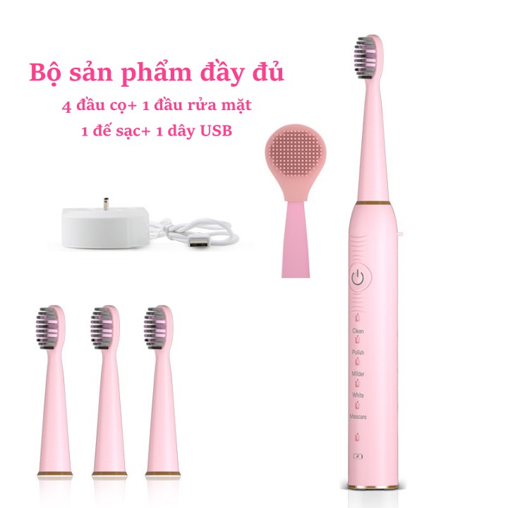 Bàn chải điện thông minh với đầu rửa mặt cao cấp Bàn chải đánh răng điện 5 chế độ chống nước IPX7-PHYOPUS PH-203