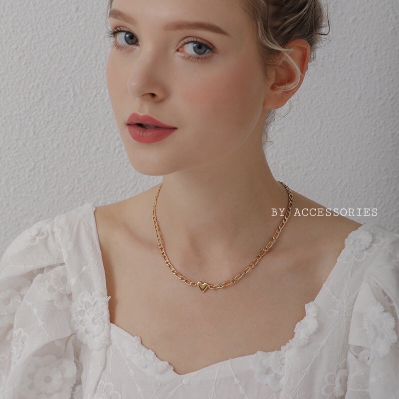 Choker titan xích phối trái tim nhỏ xinh không gỉ