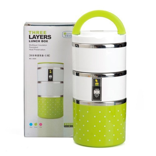 Hộp cơm giữ nhiệt ruột inox chấm bi 3 tầng đa năng - hộp cơm trưa văn phòng tiện dụng | BigBuy360 - bigbuy360.vn