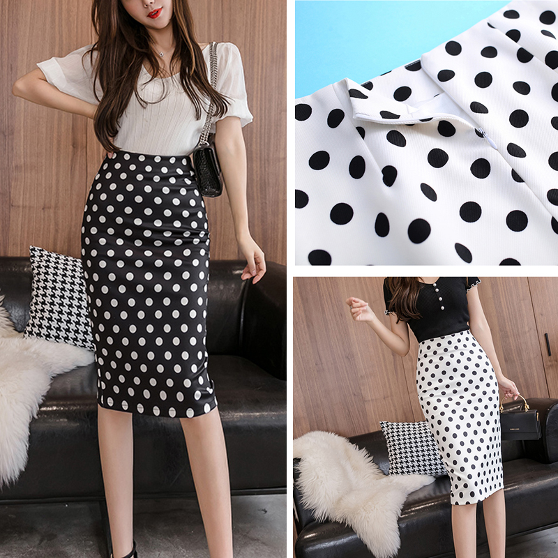 Chân Váy Bút Chì Lưng Cao Họa Tiết Chấm Bi Thời Trang Công Sở Cho Nữ