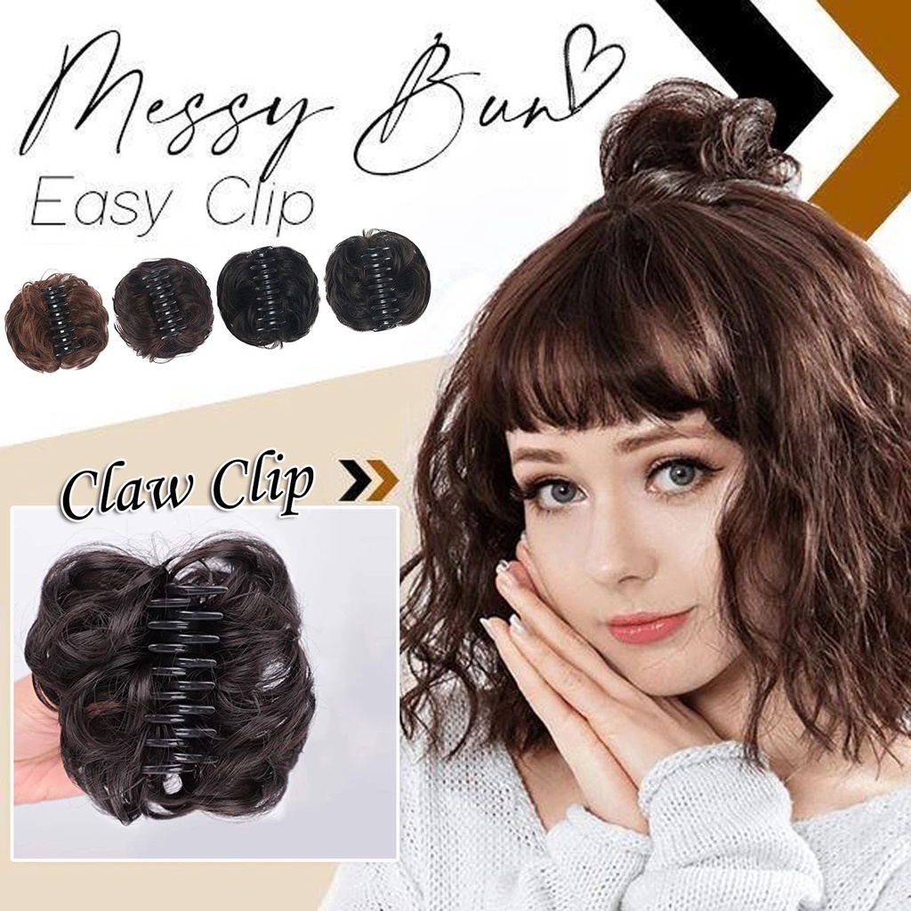 Búi tóc giả Wigsin xoăn/thẳng màu nâu/đen bằng sợi tổng hợp