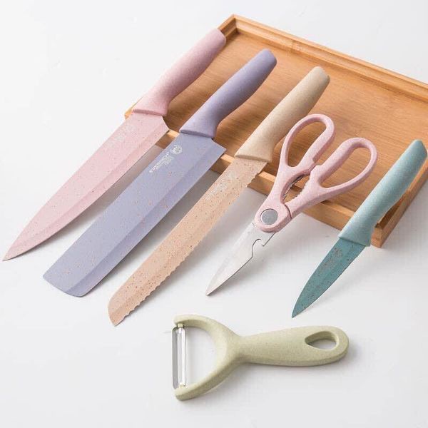 Bộ dao lúa mạch nhà bếp 6 món tiện lợi, Bộ dao nhà bếp chuyên dụng siêu bén kháng khuẩn - Bộ Dao 6 Món