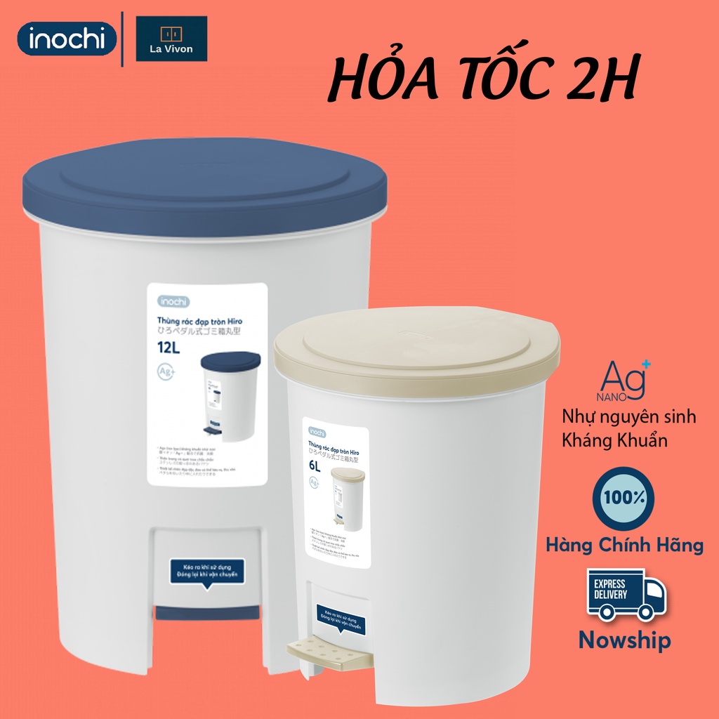 Thùng rác đạp tròn 6L, 12L CÓ LÕI INOCHI, kháng khuẩn, ngăn mùi hiệu quả.