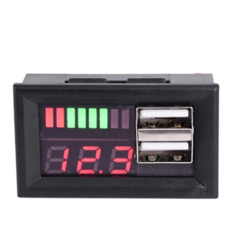Đồng hồ báo Điện áp, báo Dung lượng acquy, pin sắt, pin lion kèm Cổng USB kép sạc điện thoại (lắp vỏ acquy)