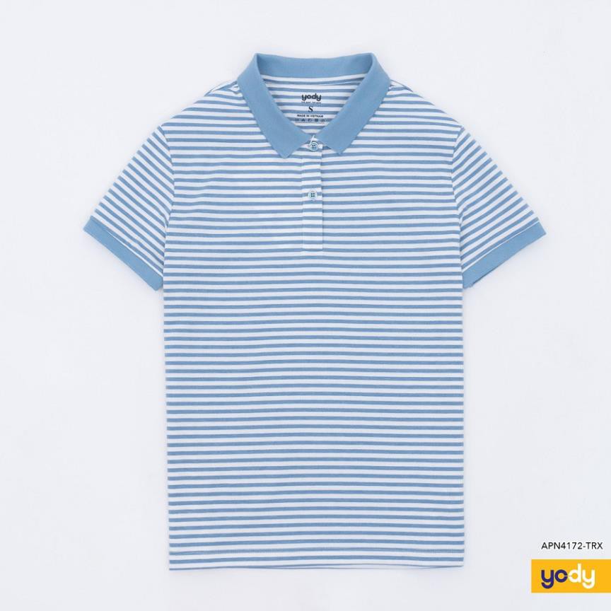 Áo polo nữ kẻ melange thương hiệu YODY dáng basic chất cotton - APN4172  ྇