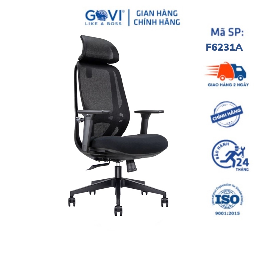 Ghế công thái học Ergonomic GOVI Felix F6231A-Thiết kế tựa đầu điều chỉnh độ cao, tựa tay 3D nâng hạ, mâm ghế ngả 135 độ