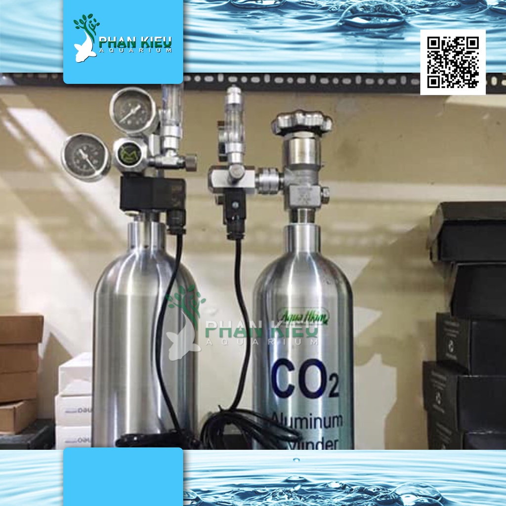 Bình CO2 nhôm 2.1L van tổng Neriki nội địa nhật - cho hồ thủy sinh