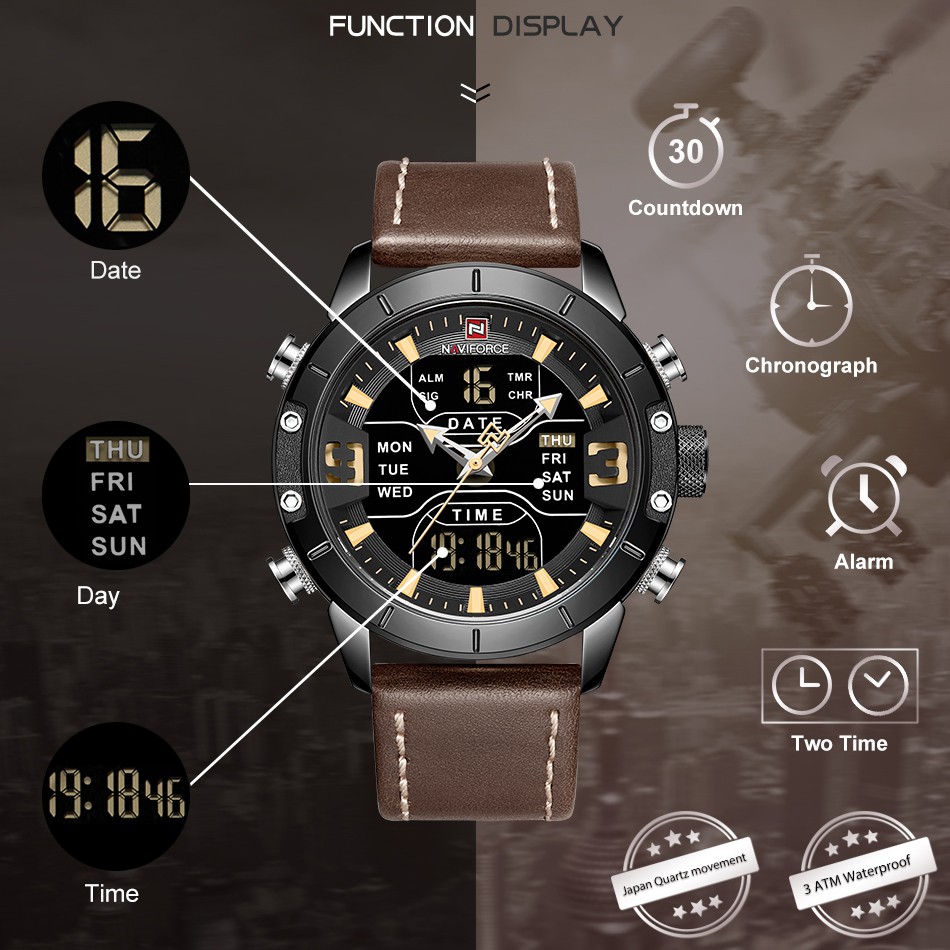Đồng Hồ Analog Máy Quartz Dây Da Chống Thấm Nước NAVIFORCE Kiểu Dáng Thể Thao Cho Nam