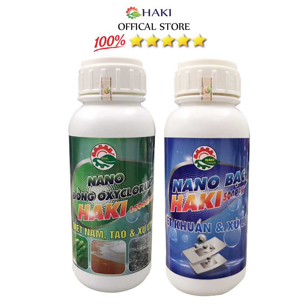 Nano bạc Haki 500ppm + Nano Đồng oxyclorua 15000ppm làm trong nước ao nuôi và phòng bệnh cho thủy sản