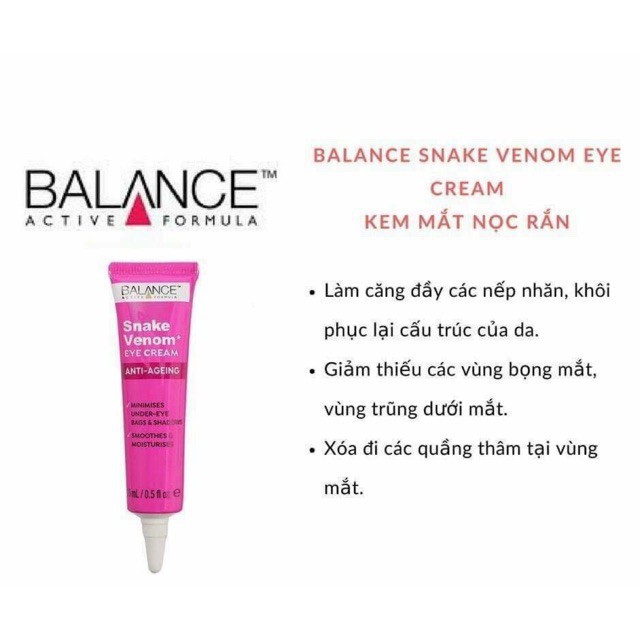 Kem Dưỡng Mắt Nọc Rắn Làm Giảm Quầng Thâm, Bọng Mắt Balance Active Formula Snake Venom Eye Cream 15ml | BigBuy360 - bigbuy360.vn