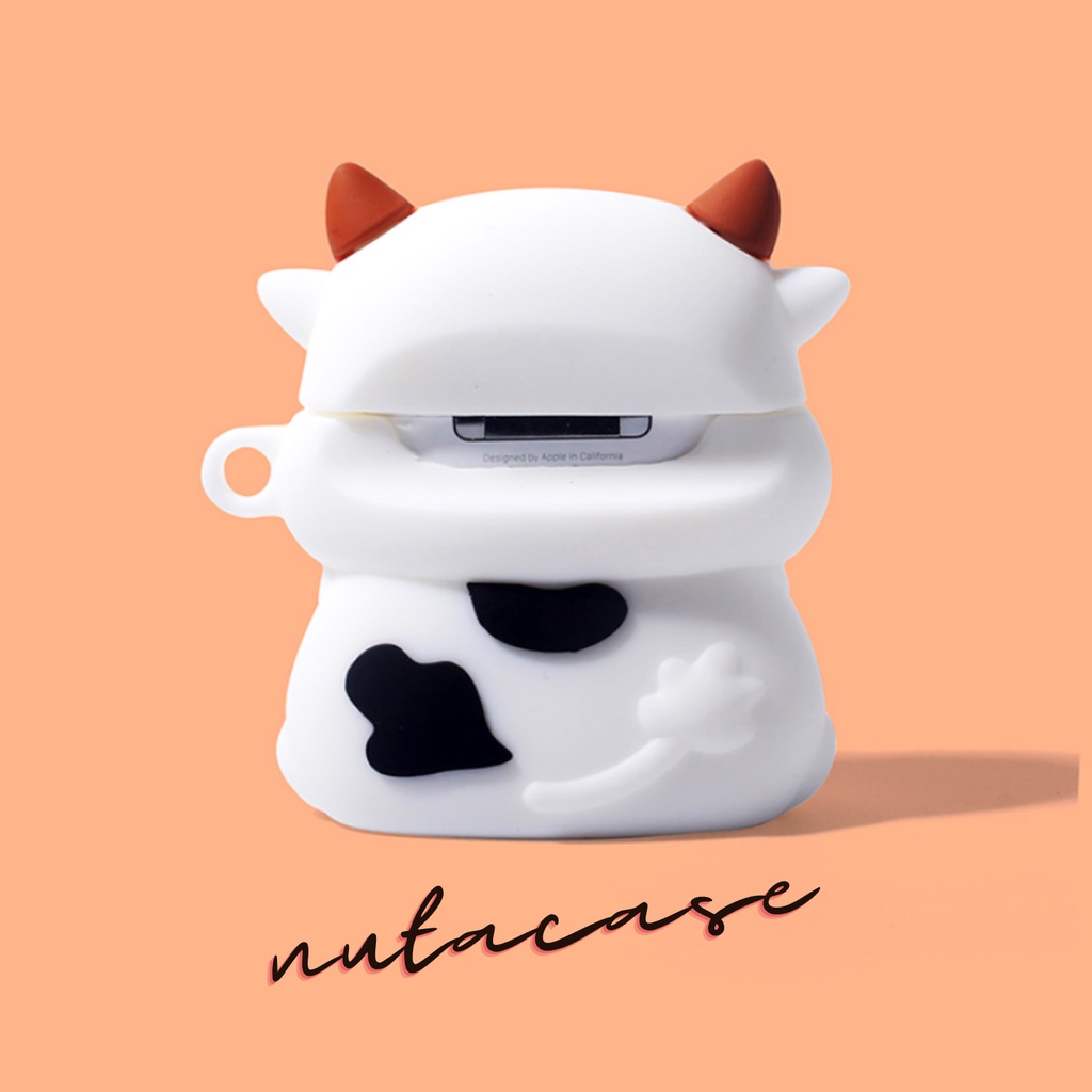 Vỏ bảo vệ tai nghe bluetooth Airpods bằng Sillicone dẻo, ốp Case cute, Airpods 2/pro - NUTACASE BÒ SỮA XINH