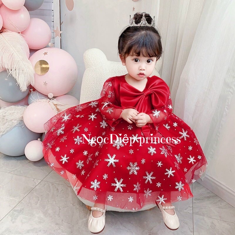 Đầm công chúa bé gái, váy công chúa lưới tuyết cực xinh cho bé(D006)