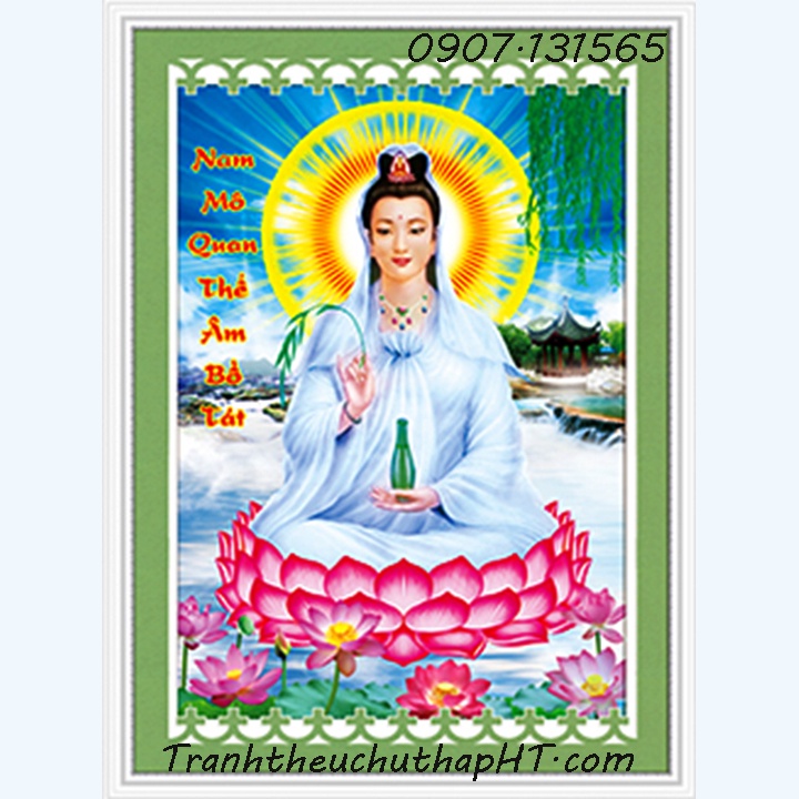 Tranh thêu chữ thập - Tranh đính đá Phật bà Quan Âm - tự thêu