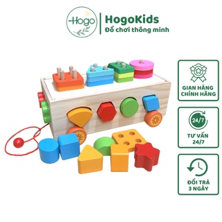 Đồ chơi xe kéo thả hình khối nhiều màu sắc giáo cụ Montesori luyện trí thông minh cho bé 1-3 tuổi