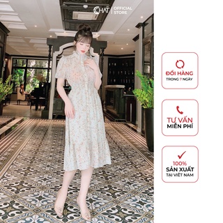 Váy hoạ tiết cổ bèo khuy TT CCHAT