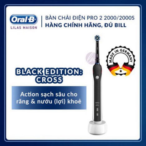 GIẢM GIÁ 30% Bàn chải điện Oral B (Chính Hãng Đủ Bill) Pro 2 2000 và 2000s, báo lực chải. Pin cực trâu, sản xuất tại Đức