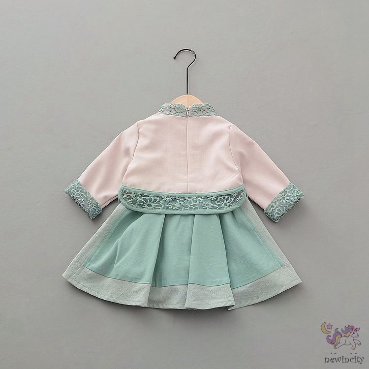 Đầm Nhung Phối Ren Phong Cách Trung Hoa Xinh Xắn Cho Bé Gái