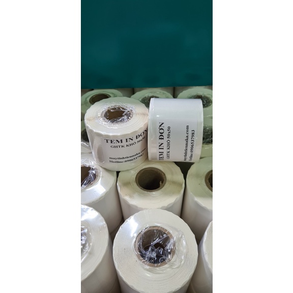 Combo 10 cuộn Giấy in tem nhiệt dán nhãn, mã vạch 50x50 mm  -