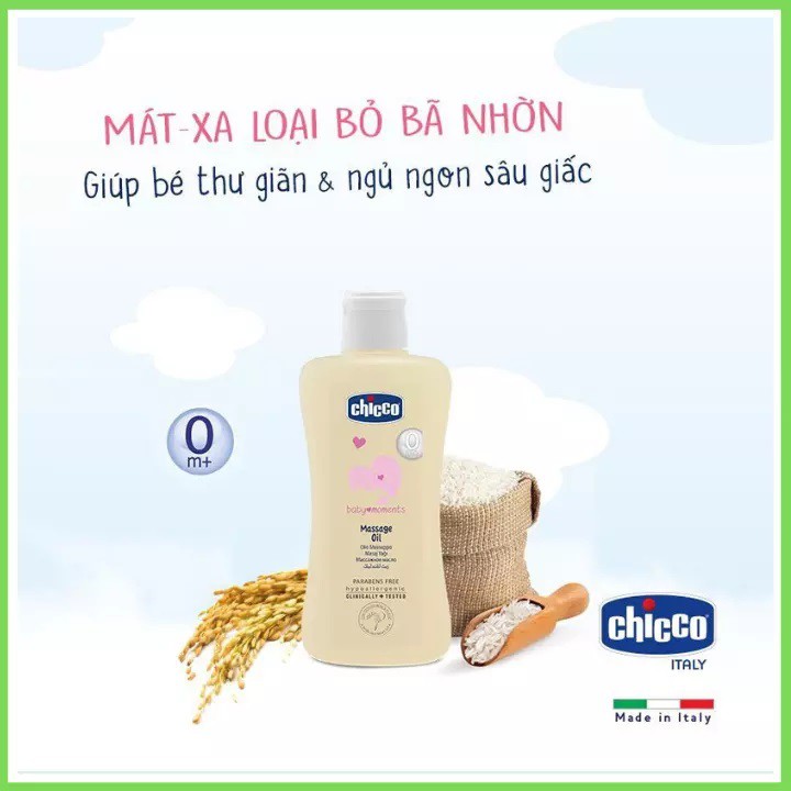 (Chính Hãng) Dầu mát-xa chiết xuất cám gạo 0M+ Chicco 200ml