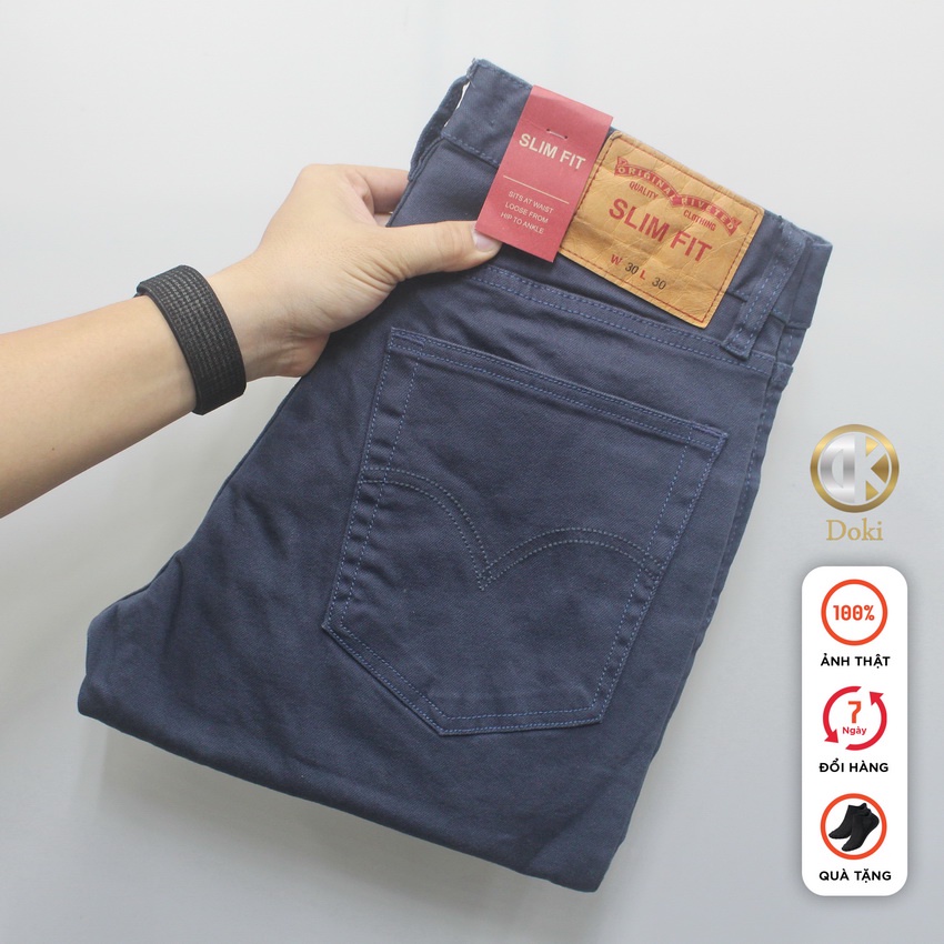 Quần Kaki Nam Doki Màu Xanh than DKA-06, Quần Kaki Jean dáng ôm đứng, Chất vải co giãn thoải mái