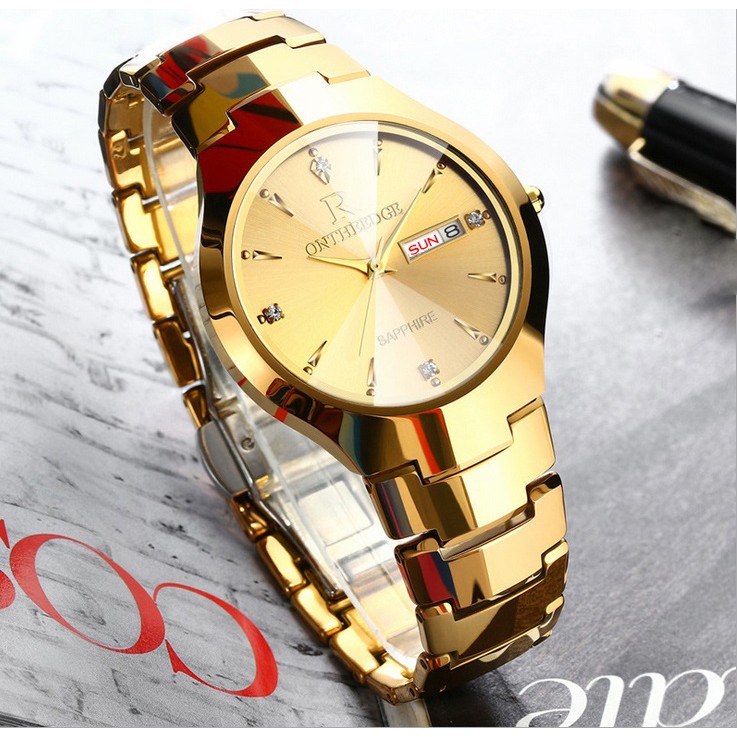 Đồng hồ nam Ontheedge dây đá siêu mỏng kính Sapphire (fullbox, vàng)