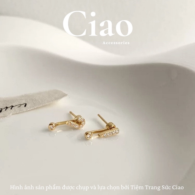 [HOẢ TỐC 1H] Khuyên tai/ Bông tai dáng dài mạ bạc S925 thiết kế dấu câu đính đá Question Ciao