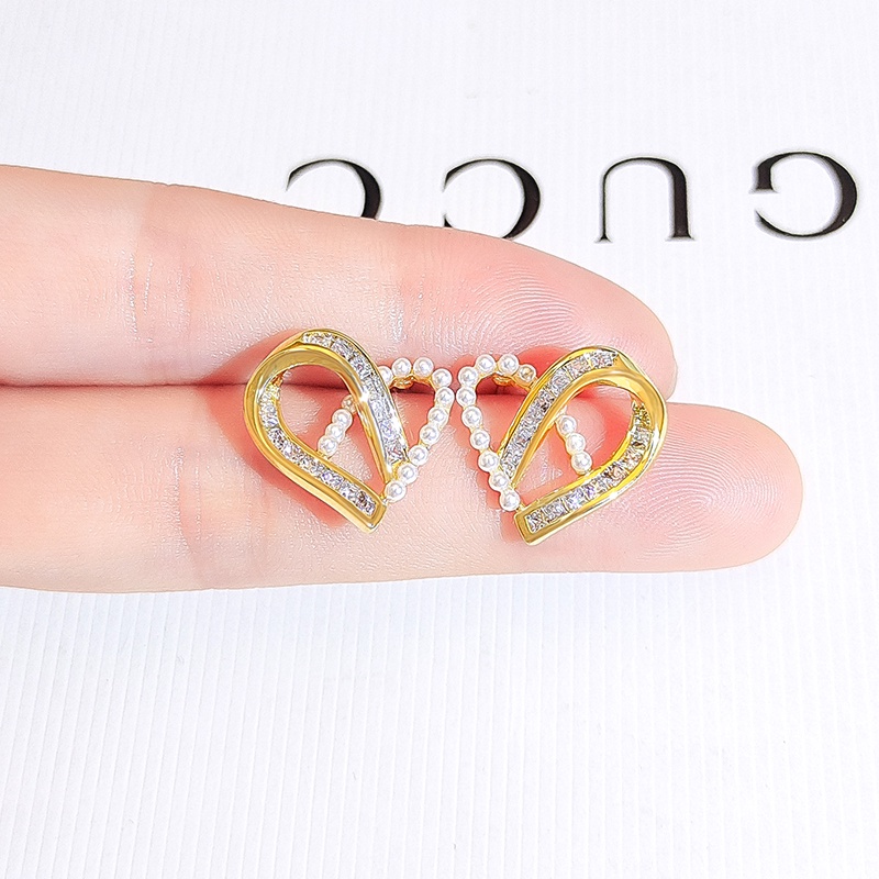 Bông tai mạ vàng 18K JIUDUOLAN đính ngọc trai hình trái tim sang trọng phong cách Hàn Quốc