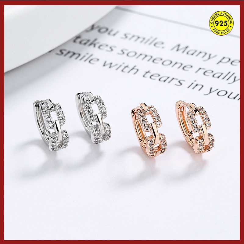 Bông Tai Hình Học Đính Đá Kim Cương Đơn Giản Dễ Phối Đồ Không Cần Cởi Chống Nước Chống Dị Ứng