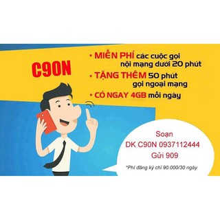 Sim 4G Mobifone gói cước C90N (Sim 0đ)